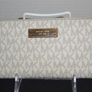 Michael Kors Tan & Gray MK Logo Zippered Wallet